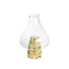 Imagem de CASTIÇAL DECORATIVO DE VIDRO COM BASE EM MADEIRA 25X15CM - ENTRECASA - Inverno Verao Comercio De Modas E Decoracao Eireli