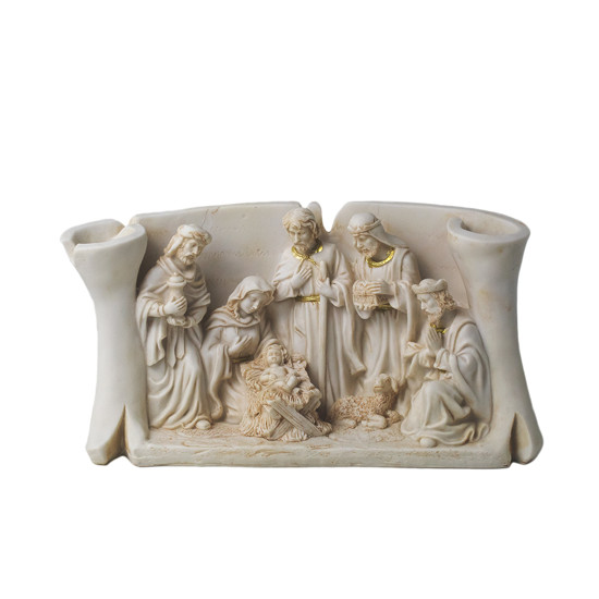 Imagem PRESÉPIO DECORATIVO NATALINO EM RESINA COR CREME 14X28X8 CM - GRILLO 59103