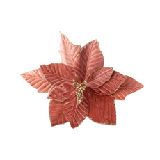 Imagem de POINSETIA DECORATIVA COR ROSA VELUDO COM GLITTER DOURADO 40CM - TOK DA CASA - Cromus Embalagens Ind. E Com. Ltda