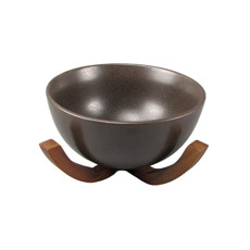 Imagem de CENTRO DE MESA REDONDO EM CERÂMICA MARROM E BASE DE MADEIRA 14X27,5CM - CROSS - Cross Comercial Ltda