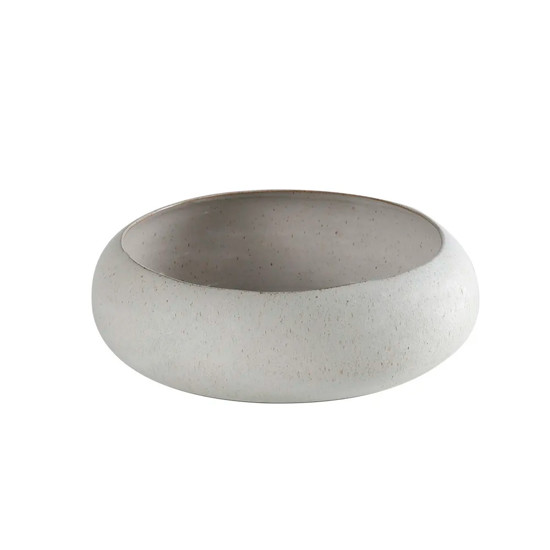 Imagem CENTRO DE MESA REDONDO EM CERÂMICA BRANCO COM DETALHES BEGE 7X22X22CM - CROSS