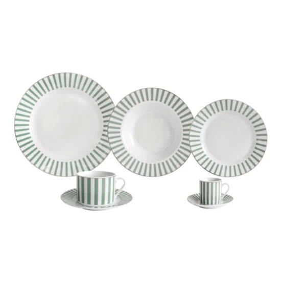 Imagem APARELHO DE JANTAR CHARMING EM PORCELANA VERDE E BORDA DOURADA - L'HERMITAGE