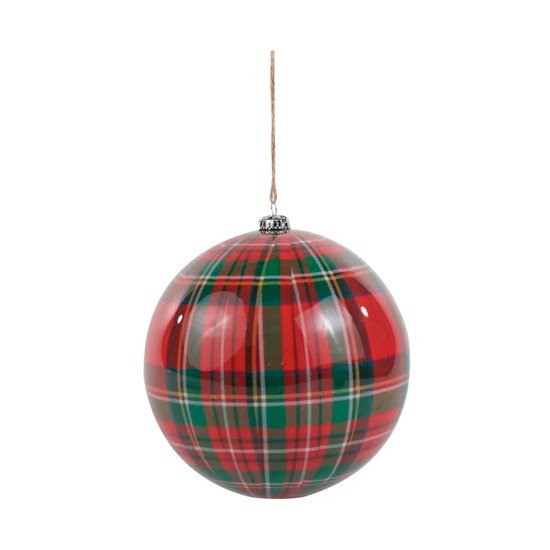 Imagem CAIXA COM 2 BOLAS NATALINAS XADREZ VERMELHO E VERDE EM PLÁSTICO 12CM - CROMUS