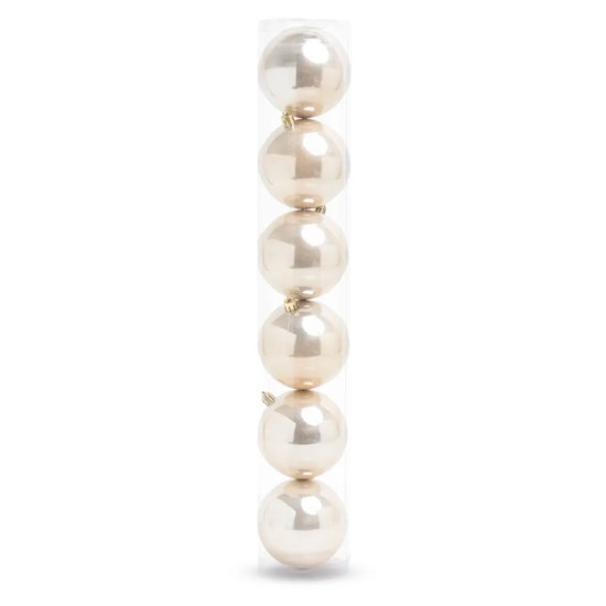 Imagem TUBO COM 6 BOLAS LISAS DE NATAL CHAMPAGNE PEROLADO EM PLÁSTICO 8CM - CROMUS