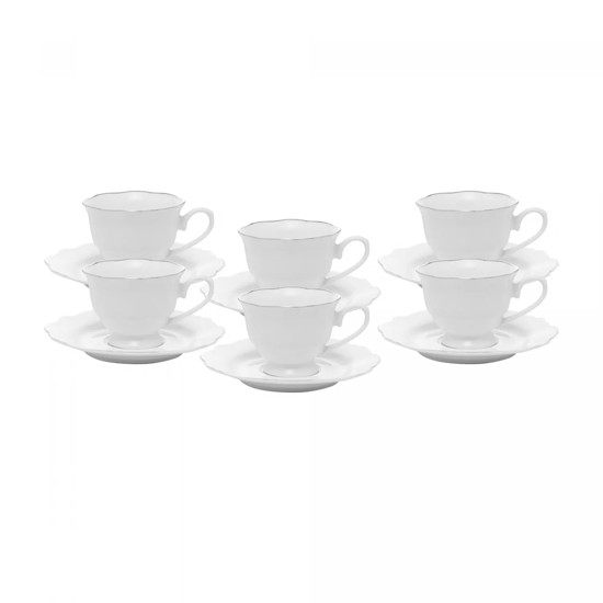 Imagem CONJUNTO 6 XÍCARAS DE CAFÉ DE PORCELANA COM PIRES BRANCO MALDIVAS 80ML - WOLFF