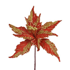 Imagem de HASTE DECORATIVA DE POINSÉTIA VERMELHA COM GLITTER EM POLIÉSTER 20X34CM - GRILLO - Grillo Ltda