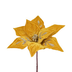 Imagem de HASTE DECORATIVA DE POINSÉTIA CHAMPAGNE DOURADO COM GLITTER EM POLIÉSTER - GRILLO - Grillo Ltda