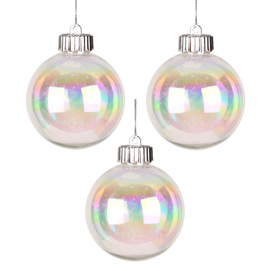 Imagem CAIXA COM 3 BOLAS NATALINAS TRANSPARENTE IRIDESCENTE EM PLÁSTICO 8CM - GRILLO