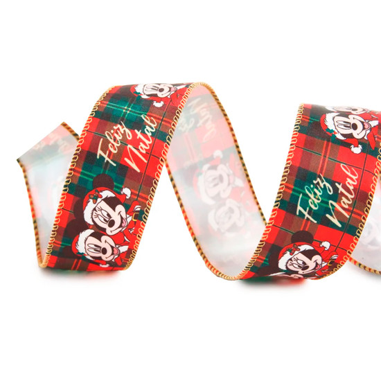 Imagem FITA ARAMADA NATALINA MICKEY XADREZ 3,8CM X 9,14M EM POLIÉSTER - CROMUS