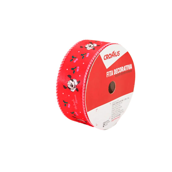 Imagem FITA ARAMADA NATALINA MINNIE CEREJA 3,8CM X 9,14M EM POLIÉSTER - CROMUS
