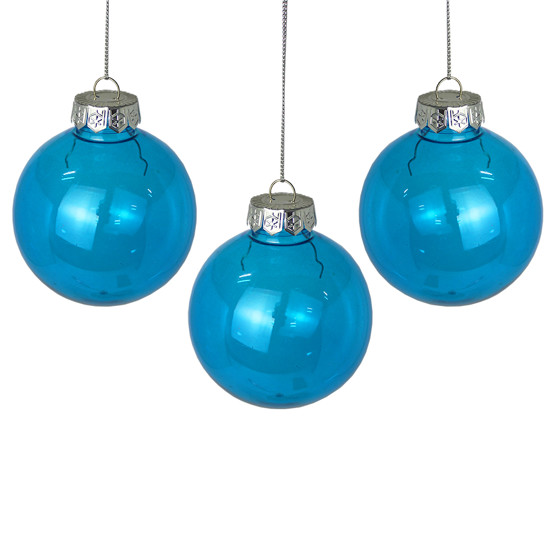 Imagem BOX COM 3 BOLAS DE NATAL AZUL TRANSPARENTE DECORATIVAS EM PLÁSTICO 8CM - GRILLO