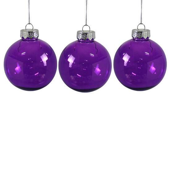 Imagem CAIXA COM 3 BOLAS DE NATAL DECORATIVAS EM PLÁSTICO LILÁS TRANSPARENTE 8CM - GRILLO