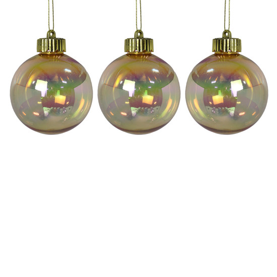 Imagem JOGO 3 BOLAS NATALINAS DECORATIVAS DOURADAS IRIDESCENTE PARA PENDURAR 8CM - GRILLO