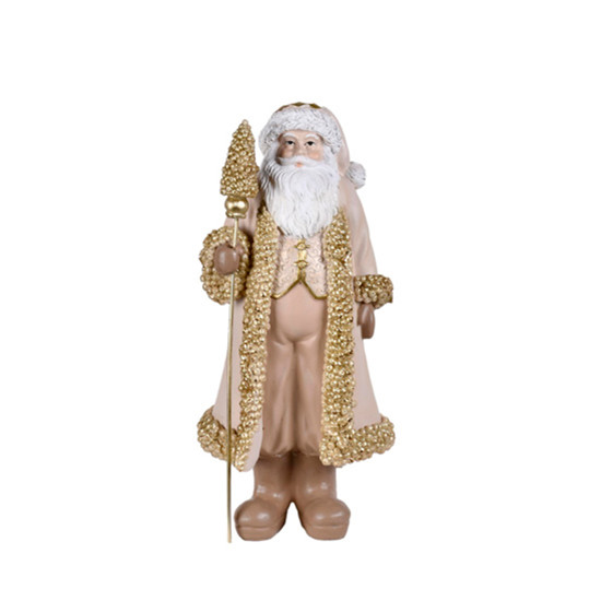 Imagem PAPAI NOEL DOURADO E CHAMPAGNE DECORATIVO EM RESINA COM CAJADO 30X15X10CM - GRILLO