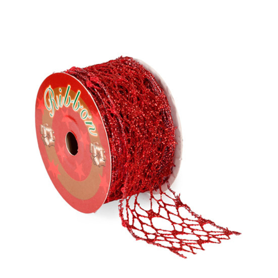 Imagem FITA ARAMADA TELADA VERMELHA COM GLITTER 4CM X 5M - GRILLO