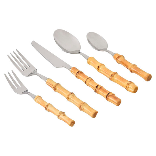 Imagem FAQUEIRO BAMBOO NATURAL COM 30 PEÇAS EM AÇO INOX - KENYA