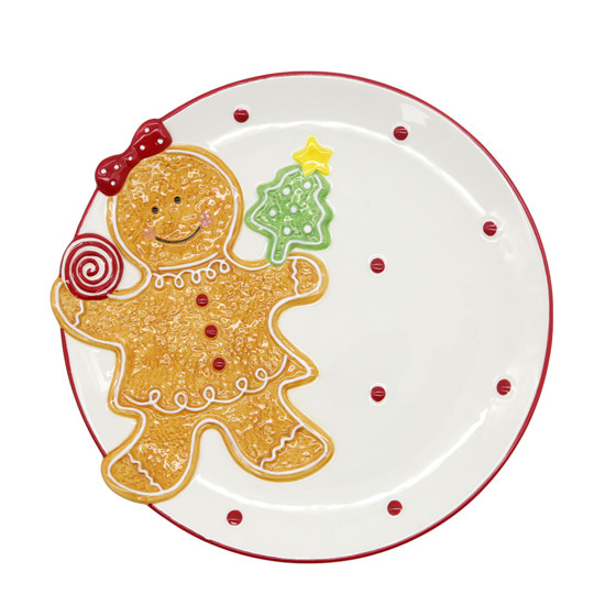 Imagem PRATO GINGER NATALINO PARA SOBREMESA EM CERÂMICA 21,5CM - TOKDACASA