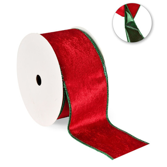 Imagem FITA ARAMADA AVELUDADA DUPLA FACE VERMELHA E VERDE 6,3CM X 9,14M - GRILLO