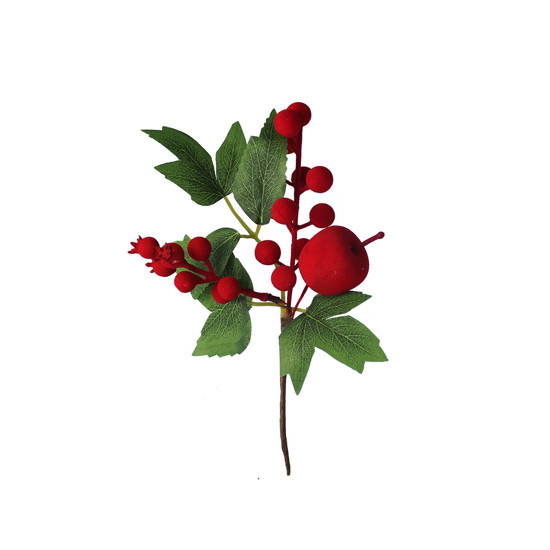 Imagem HASTE DECORATIVA DE BERRIES VERMELHAS E MAÇA COM FOLHAGEM VERDE - GRILLO