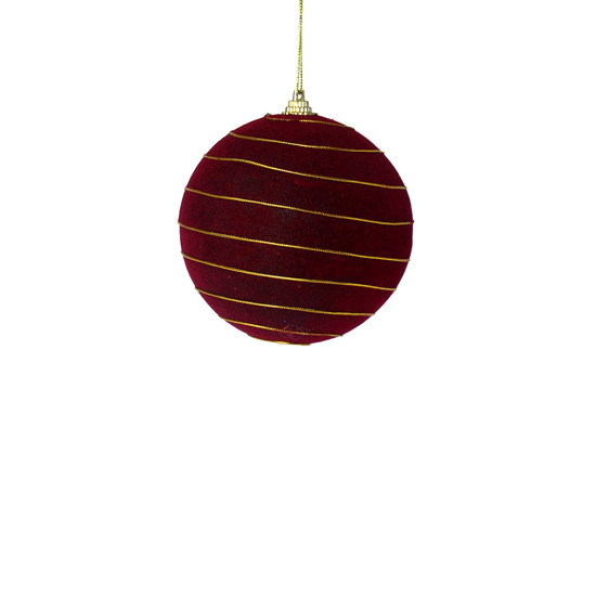 Imagem BOLA DE NATAL VINHO AVELUDADA E LISTRAS DOURADAS DE PLÁSTICO 10CM 3 UNIDADES - GRILLO