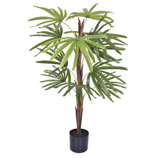 Imagem PLANTA PALMEIRA LEQUE COM FOLHAS VERDES EM PVC TRONCO EM PLÁSTICO COM POTE - GRILLO
