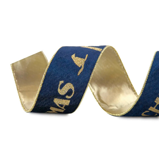 Imagem FITA ARAMADA DECORATIVA AZUL ESCURO AVELUDADA HOGWARTS CHRISTMAS 10CM X 4,57M - CROMUS - GRILLO 973