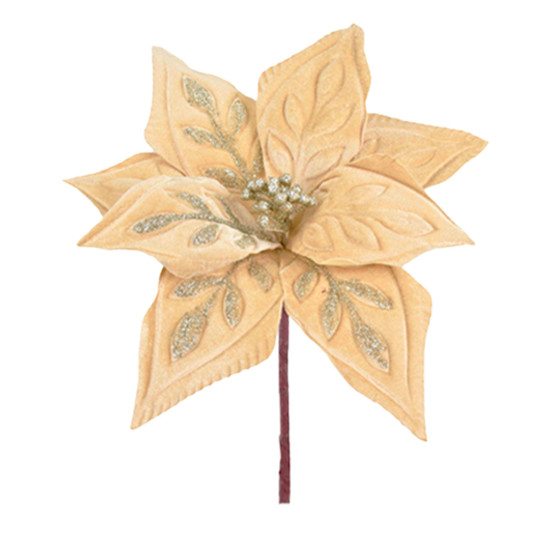 Imagem HASTE DECORATIVA DE POINSÉTIA CHAMPAGNE DE TECIDO E METAL 20X28X28CM - GRILLO