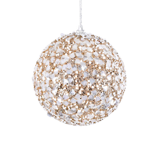 Imagem BOLA DE NATAL CHAMPAGNE COM GLITTER DECORADA DE PLÁSTICO 10CM 3 UNIDADES - GRILLO