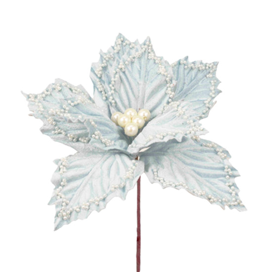 Imagem HASTE DECORATIVA DE POINSÉTIA AZUL CLARO 20X21CM - GRILLO