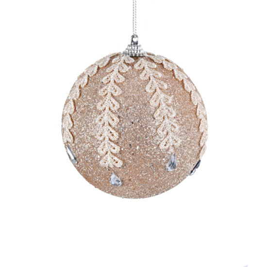 Imagem CONJUNTO 3 BOLAS NATALINAS CHAMPAGNE COM GLITTER DE PLÁSTICO 10CM - GRILLO