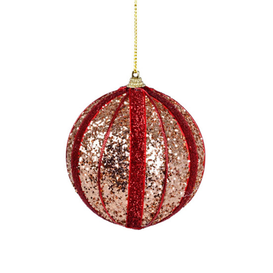 Imagem CONJUNTO 3 BOLAS DE NATAL TRABALHADAS VERMELHAS E DOURADAS DE PVC 10CM - GRILLO