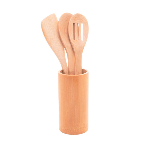 Imagem CONJUNTO 3 UTENSÍLIOS E SUPORTE EM BAMBU - LYOR