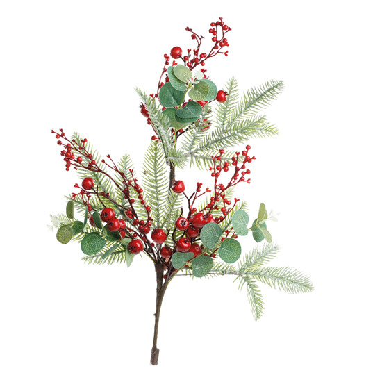 Imagem HASTE DECORATIVA  MOLDÁVEL DE FRUTAS VERMELHAS E FOLHAGEM VERDE 65X25X20CM - CROMUS
