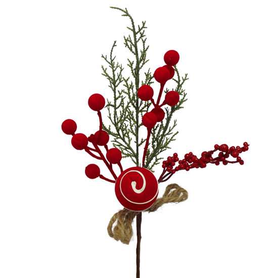 Imagem HASTE DECORATIVA DE BERRIES VERMELHAS E CANDY DE POLIÉSTER E METAL 30X12CM - TUUT