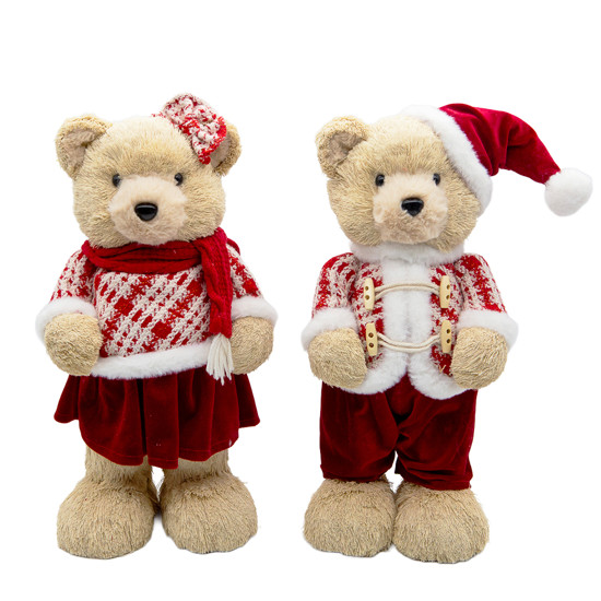 Imagem URSO NATALINO DECORATIVO DE POLIÉSTER E ISOPOR COM CACHECOL 47X20X16CM - TOKDACASA