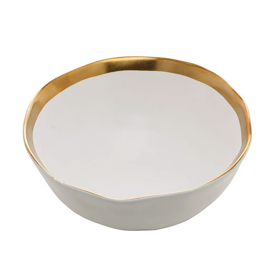 Imagem BOWL DE PORCELANA DUBAI BRANCO E DOURADO 7CM X 15CM - WOLFF