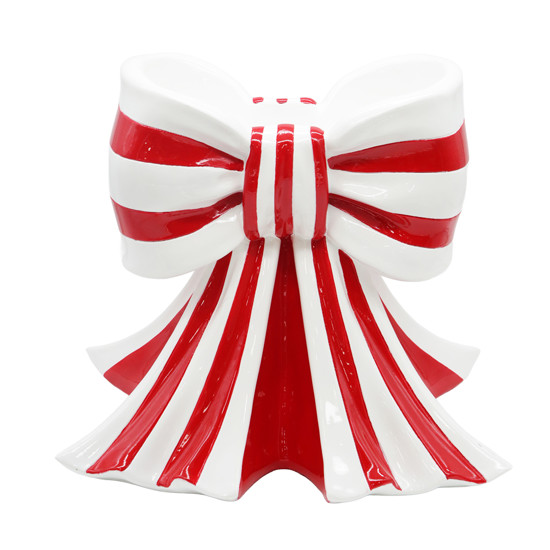 Imagem VASO LAÇO LISTRADO VERMELHO E BRANCO DECORATIVO DE RESINA 35X38X28CM - TOKDACASA