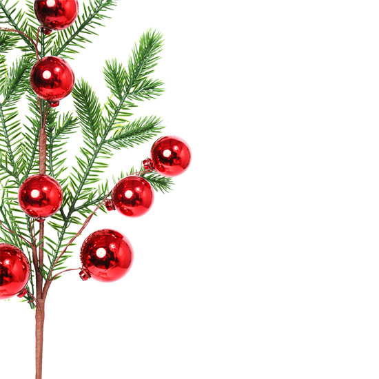 Imagem GALHO DECORATIVO COM FOLHAS VERDES E BOLAS NATALINAS VERMELHAS 74X24X7CM - CROMUS