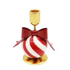 Imagem de CASTIÇAL NATALINO DECORATIVO DE METAL DOURADO COM LAÇO VERMELHO - TOKDACASA - Cromus Embalagens Ind E Com Ltda