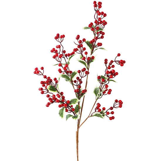 Imagem GALHO DECORATIVO DE FRUTAS VERMELHAS E FOLHAS VERDES DE PLÁSTICO E METAL - TOKDACASA