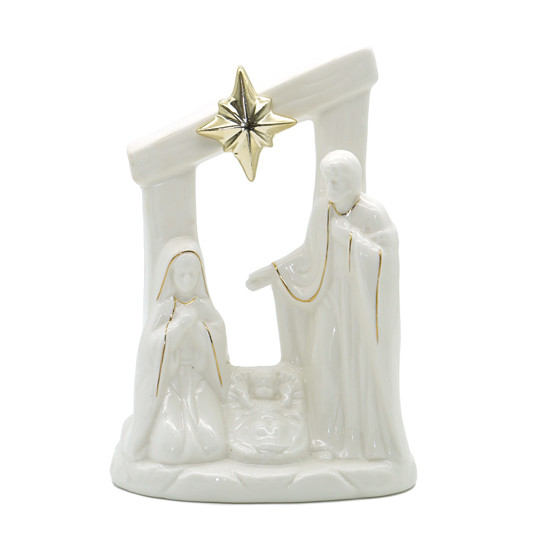 Imagem SAGRADA FAMÍLIA COM LED DECORATIVA DE RESINA BRANCA 24X17X9CM - TOKDACASA