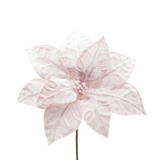 Imagem HASTE DECORATIVA DE POINSÉTIA ROSA COM GLITTER DE TECIDO E METAL 29CM - TOKDACASA