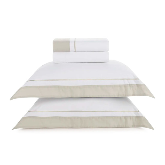 Imagem JOGO DE CAMA QUEEN 200 FIOS DE ALGODÃO FIESOLE BRANCO/GRIGIO - TRUSSARDI