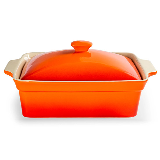 Imagem TRAVESSA EM CERÂMICA LARANJA DEGRADE COM TAMPA - CROSS