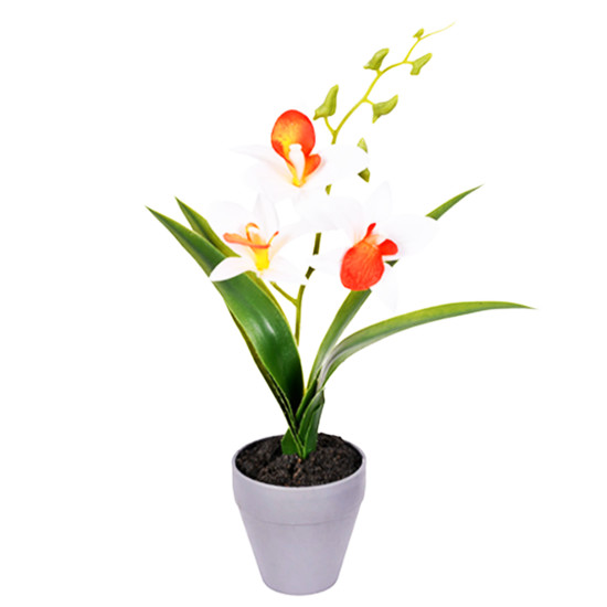 Imagem ARRANJO DECORATIVO DE ORQUÍDEA DENDROBIUM BRANCA DE PLÁSTICO NO POTE - GRILLO