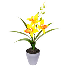 Imagem de ARRANJO DECORATIVO DE ORQUÍDEA DENDROBIUM AMARELO DE PLÁSTICO NO POTE - GRILLO - Grillo Ltda