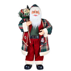 Imagem de PAPAI NOEL DECORATIVO VERMELHO E VERDE DE PLÁSTICO E ALGODÃO 80CM - GRILLO - Grillo Ltda