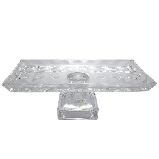 Imagem CENTRO DE MESA RETANGULAR DECORATIVO DE VIDRO COM PÉ 12X34,5X17CM - ADELY CRYSTAL