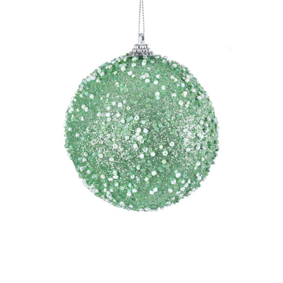 Imagem BOLA NATALINA DECORADA VERDE CLARO DE PVC 10CM 3UND - GRILLO