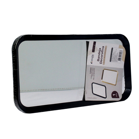 Imagem BANDEJA RETANGULAR PRETA ESPELHADA DECORATIVA EM POLIPROPILENO E VIDRO - DCARTE
